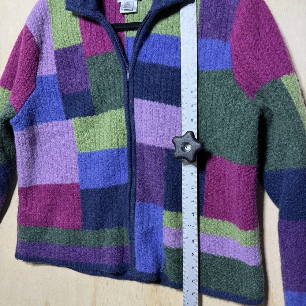 Talbots Wool Jacket XL Colorblock Zip Up Multicolor Boho Patchwork Coat - Picture 6 of 9